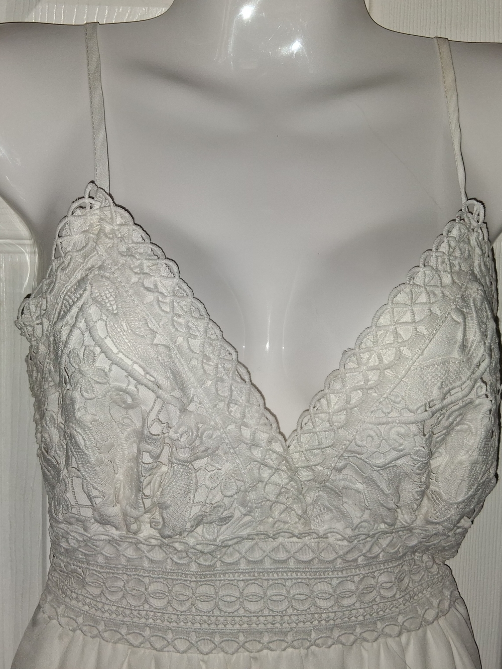 Lace-Trim White V-Neck Crochet